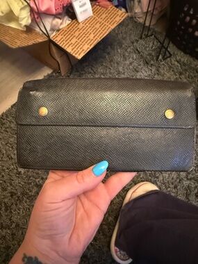 Louis Vuitton Black Textured Leather Wallet with Gold Logo
